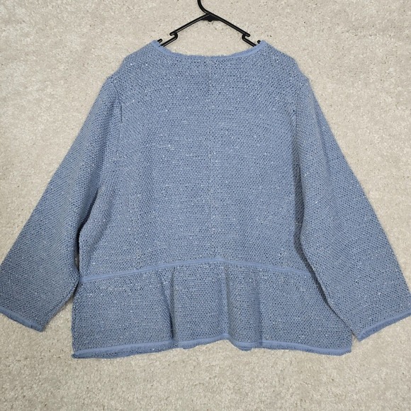 Talbots Womens Space Dyed Tweed Sweater Jacket Size 3X Blue Full Zip Peplum Hem - Picture 11 of 15